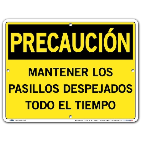 Vestil Aluminum Sign, 9-1/2" Height, 12-1/2" Width, Aluminum, Rectangle, Spanish SI-C-36-B-AL-063-S